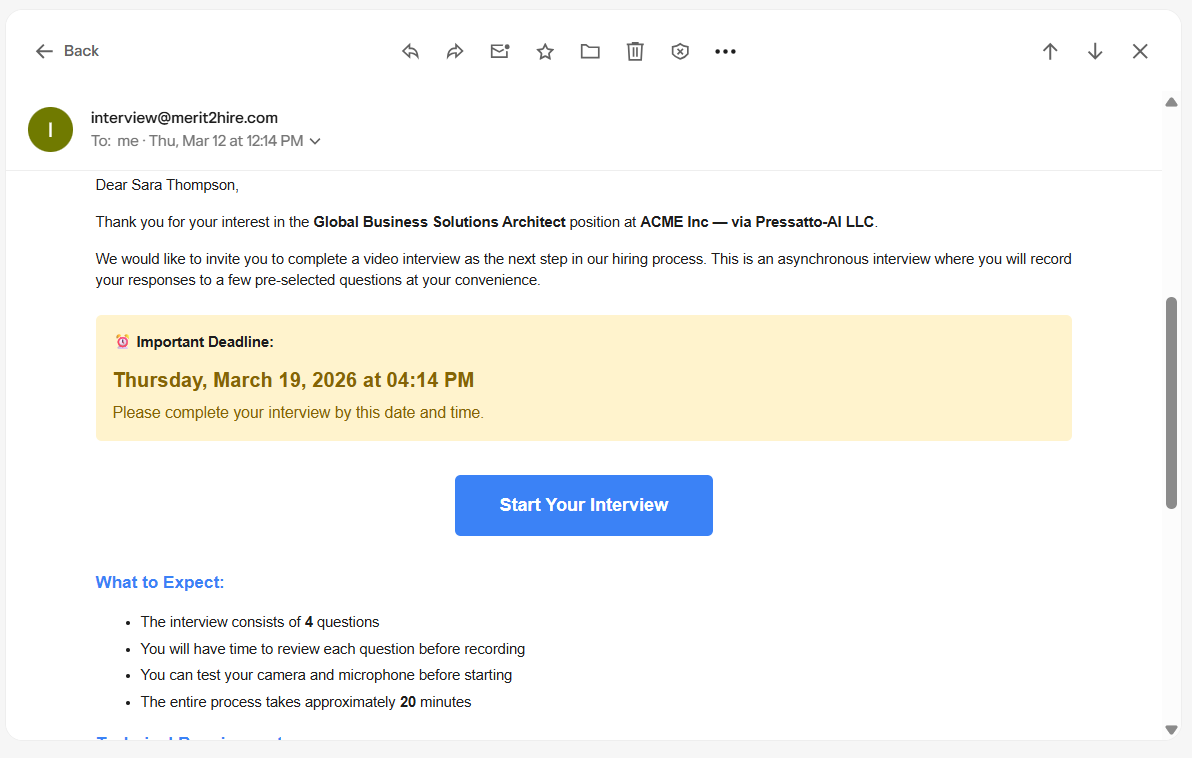 Interview invitation email